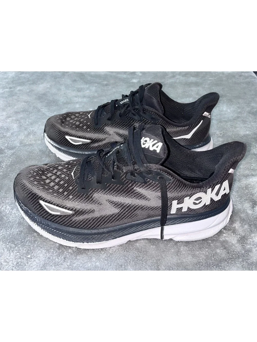 Hoka One One Clifton 9 Running Shoes Men’s Size 12.5 2E Black White
